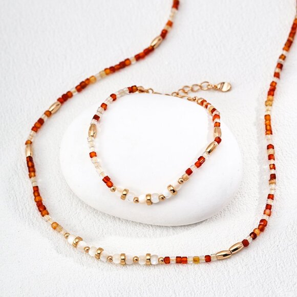 925 Gold Red Agate & MOP Beaded Bracelet - Picture 4 of 4
